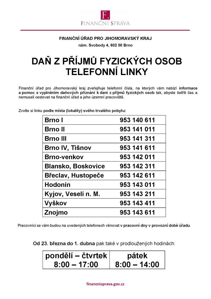 Daň z&nbsp;příjmu fyzických osob - telefonní seznam