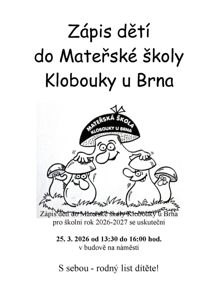 Zápis dětí do&nbsp;MŠ Klobouky u&nbsp;Brna